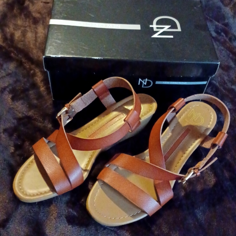 ND Cognac Strappy Wedge Sandals Sz.9